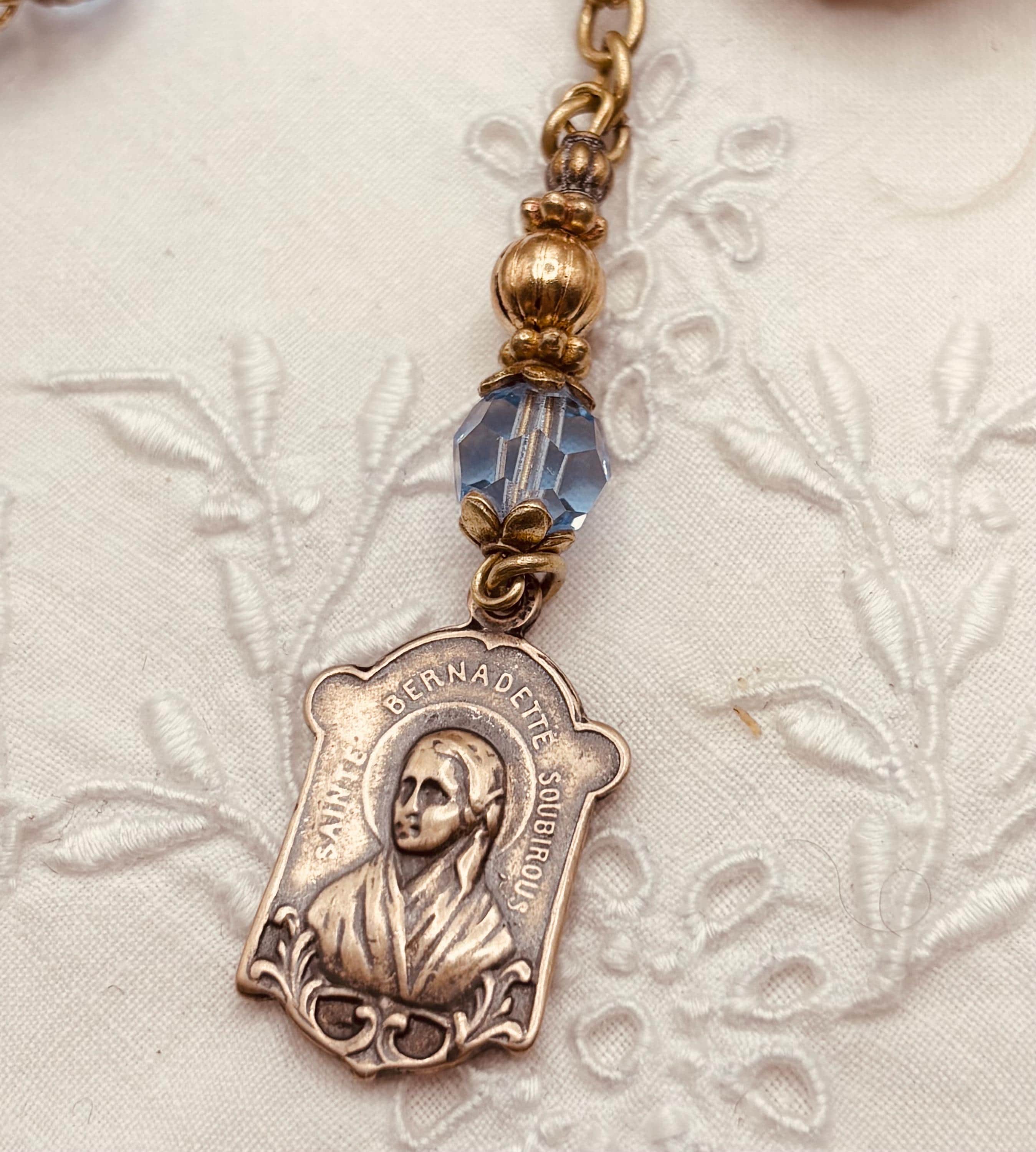 Saint Bernadette Crystal Rosary: Bronze Our Lady of Lourdes Heirloom ...
