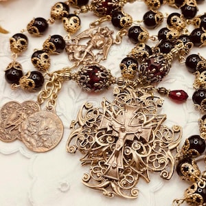 Archangel Rosary, Black Onyx Beads, Handmade Catholic Gift