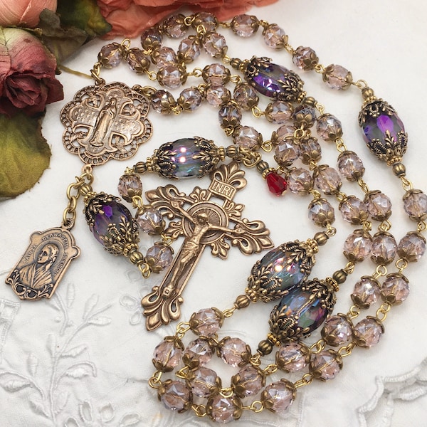 ROSARY ~ St. Bernadette ~ Our Lady of Lourdes ~ Pastel Lavender Crystals ~ Communion ~ Wedding ~ RCIA ~ Handmade ~ Heirloom Quality