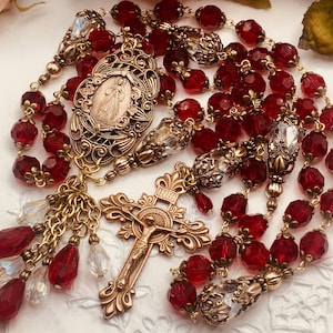 Rosary ~Divine Mercy Chaplet ~ Catholic ~ Divine Mercy Sunday ~ 5 Decade~ Handmade ~ Crystal ~ Handmade ~ Communion ~ Confirmation