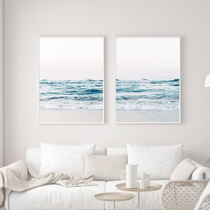 Set of 2 Ocean Prints Beach Art Prints Coastal Decor Waves Art Print Minimalist Wall art Tropical Posters Water Sea Summer art Blue Wall Art