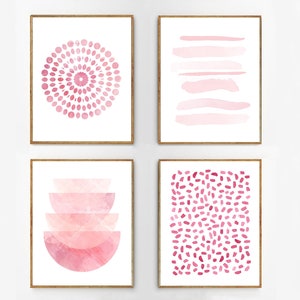 Arte abstracto impresión conjunto rosa acuarela vivero decoración rayas círculo flor escandinavo carteles pinturas rosas niños arte de la pared grande abstracto