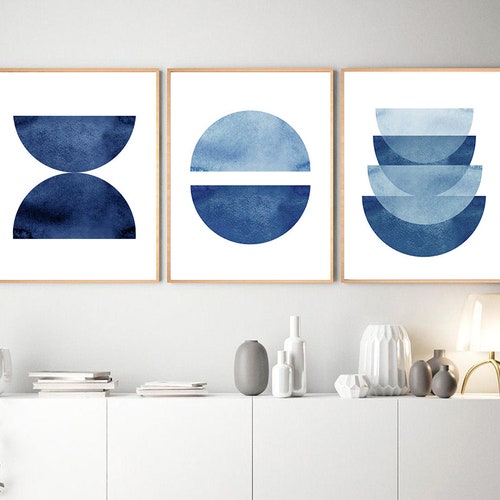 Art &amp; Collectibles Blue Abstract Printable Wall Art Set Blue Watercolor ...