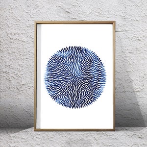 Abstract Watercolor Circle Art Print Blue Wall art Indigo Navy Wall art Minimalist Nordic Scandinavian Modern art Blue Abstract Painting