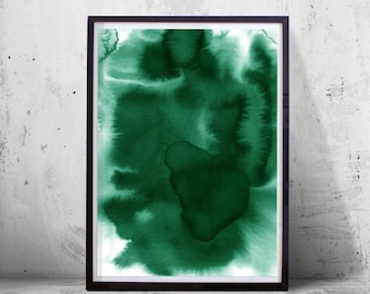 Abstract Watercolor Painting Green Wall art, Large Abstract Print Minimalist art Emerald Green Printable Poster Scandinavian Modern art Boho