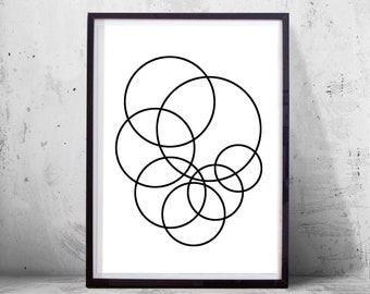 Geometrische art print Abstract Circles Art, minimalistische Poster zwart en wit kunst Scandinavische kunst aan de muur grote afdrukbare monochroom Home Decor