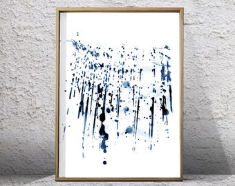 Blaue abstrakte Aquarell Druck Indigo Marine Wand Kunst Farbe Splatter minimalistische Kunst Digital Download druckbare Poster geometrische Pinselstriche