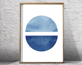 Abstract Watercolor Blue Wall art Minimalist Painting Circle Indigo Blue Navy Wall art Minimal Watercolor Geometric art Scandinavian Poster