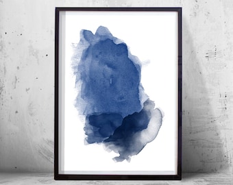 Blue Painting Abstract Watercolor Print Indigo Blue Navy Wall art Minimalist art Boho Home Decor Large Abstract Print Minimal Watercolor