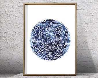 Abstract Watercolor Circle Art Print Blue Wall art Indigo Navy Wall art Minimalist Nordic Scandinavian Modern art Blue Abstract Painting