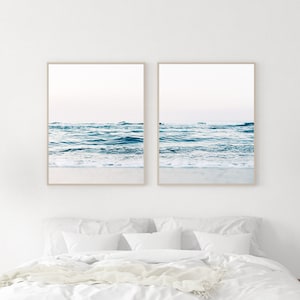 Waves Prints Set of 2 Ocean Wall art Blue Art Prints Beach Tropical Decor Boho Wall art Minimalist art Summer Art Prints Printable Posters