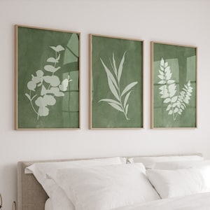 Sage Green Wall Art Prints Botanical Wall art Boho Decor Set of 3 Prints Watercolor Minimalist Modern Neutral Bedroom Living Room Wall Decor