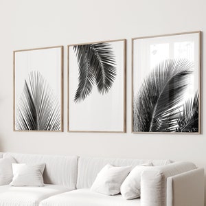 Black and White Palm Leaf Prints Tropical Foliage Minimalist Posters Scandinavian art Large Printable Wall art Boho Home Decor Leaves Modern