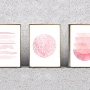 Pink Prints Set of 3, Pink Wall art, Blush Abstract Watercolor Geometric art Nursery art Printable Modern art Minimalist Boho Decor Minimal