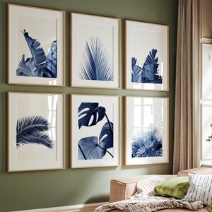 Blue Wall art Botanical Print Set Living Room Wall Decor Bedroom Prints Indigo Blue Prints Navy Blue Decor Cottage Boho Minimalist Prints
