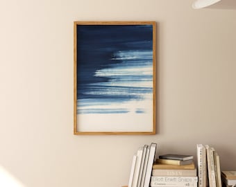 Blaue Aquarell Druck abstrakte Malerei minimalistische Kunst Indigo Blue Navy Wand Kunst Pinselstriche Kunst Minimal Boho Dekor druckbare moderne Kunst