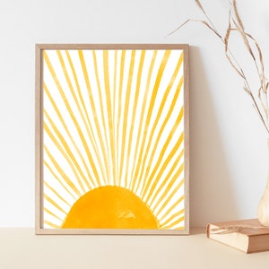 Yellow Sun Print Watercolor Painting Minimalist art Modern Nursery Wall art Scandinavian Poster Boho Home Decor Minimal Contemporary art