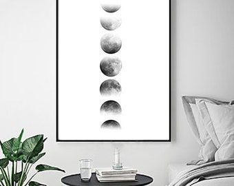 Moon Phase Print Black and White Wall art Large Minimalist Poster Scandinavian art Nursery print Boho Decor Nordic Print Astronomy Poster