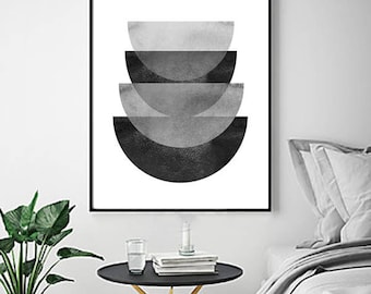 Geometric Print Black and White Wall art Abstract Watercolor Large Abstract Art Boho Home Decor Minimalist art Minimal Scandinavian art Gray