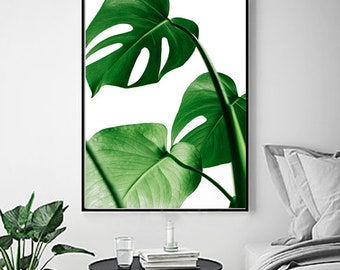 Monstera Leaf Tropical Print Leaves Green Wall art Botanical Art Foliage Boho Decor Minimalist art Scandinavian Poster Banana Leaf Palm Leaf