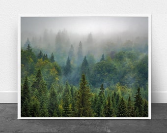 Forest Print Landscape Photograph Fog Green Wall art Trees art print Minimalist art Nordic Minimalism Scandinavian art Nature Mountains Boho