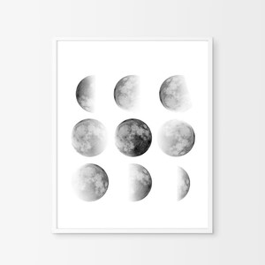 Moon Phase Print Minimalist Poster Black and White Wall Art Geometric Print Kids Decor Large Printable Poster Monochrome Night Sky Astronomy