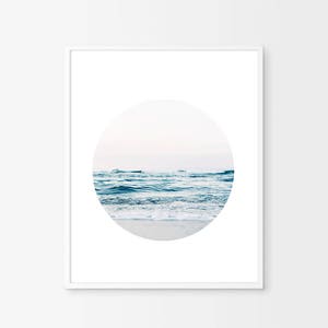 Ozean Druck Meer Schaum Wellen Kunst Druck Kreis Wasser minimalistische Poster nautischen Strand Dekor skandinavischen Druck nordic blau und weiß blau Meer