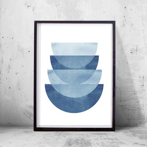 Set of 3 Abstract Watercolor Prints Indigo Blue art Navy Wall art Geometric Prints Hexagon Minimalist art Scandinavian Nordic Prints Boho image 6