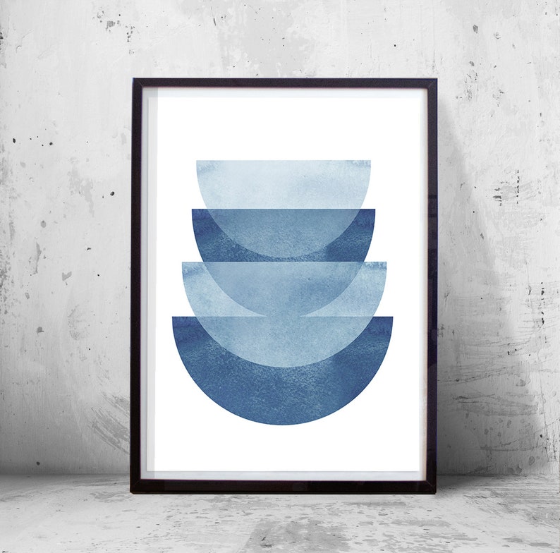 Set of 3 Abstract Watercolor Prints Indigo Blue art Navy Wall art Geometric Prints Hexagon Minimalist art Scandinavian Nordic Prints Boho image 6