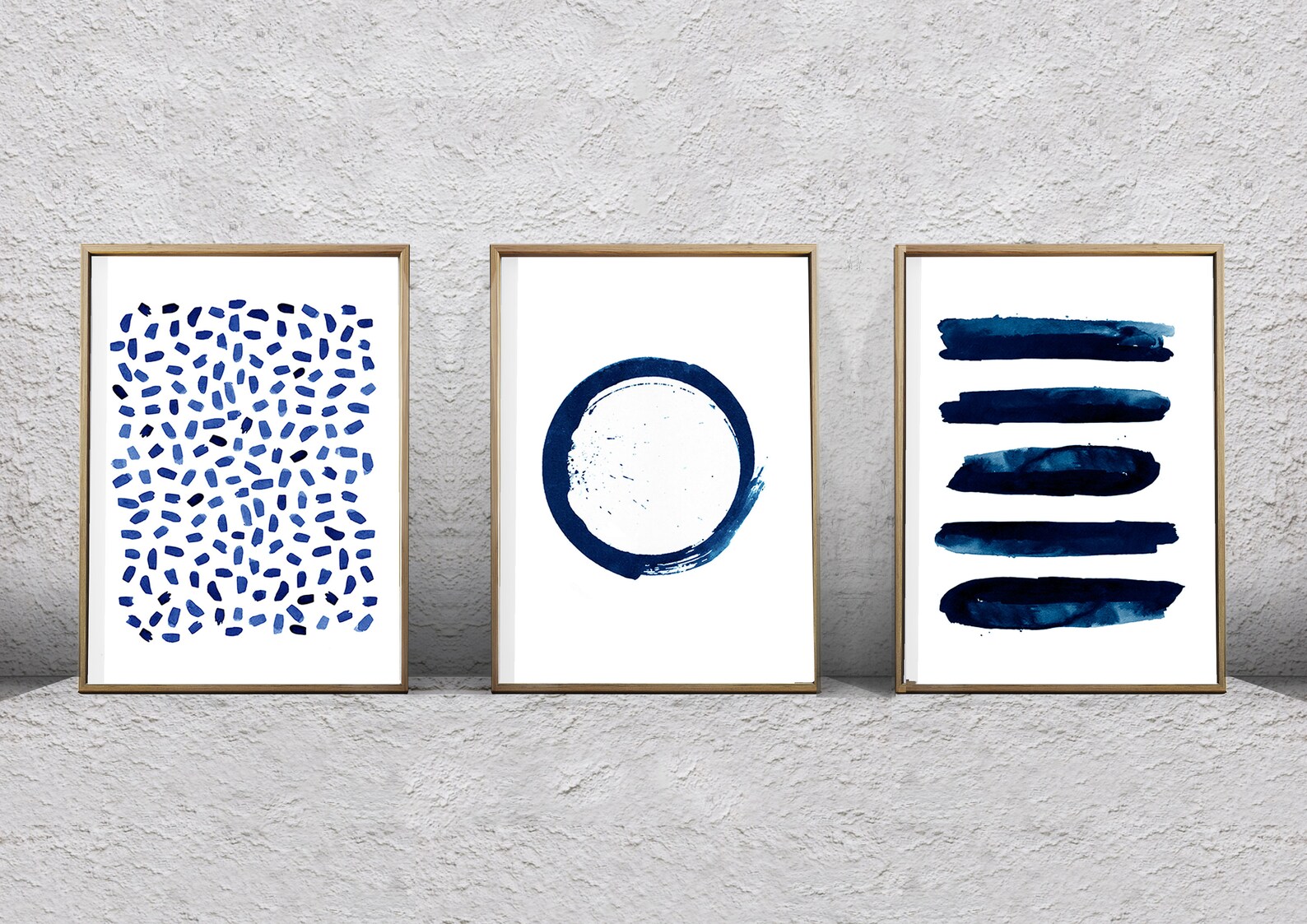Navy Blue Wall Art Set of 3 Abstract Watercolor Prints Abstract ...