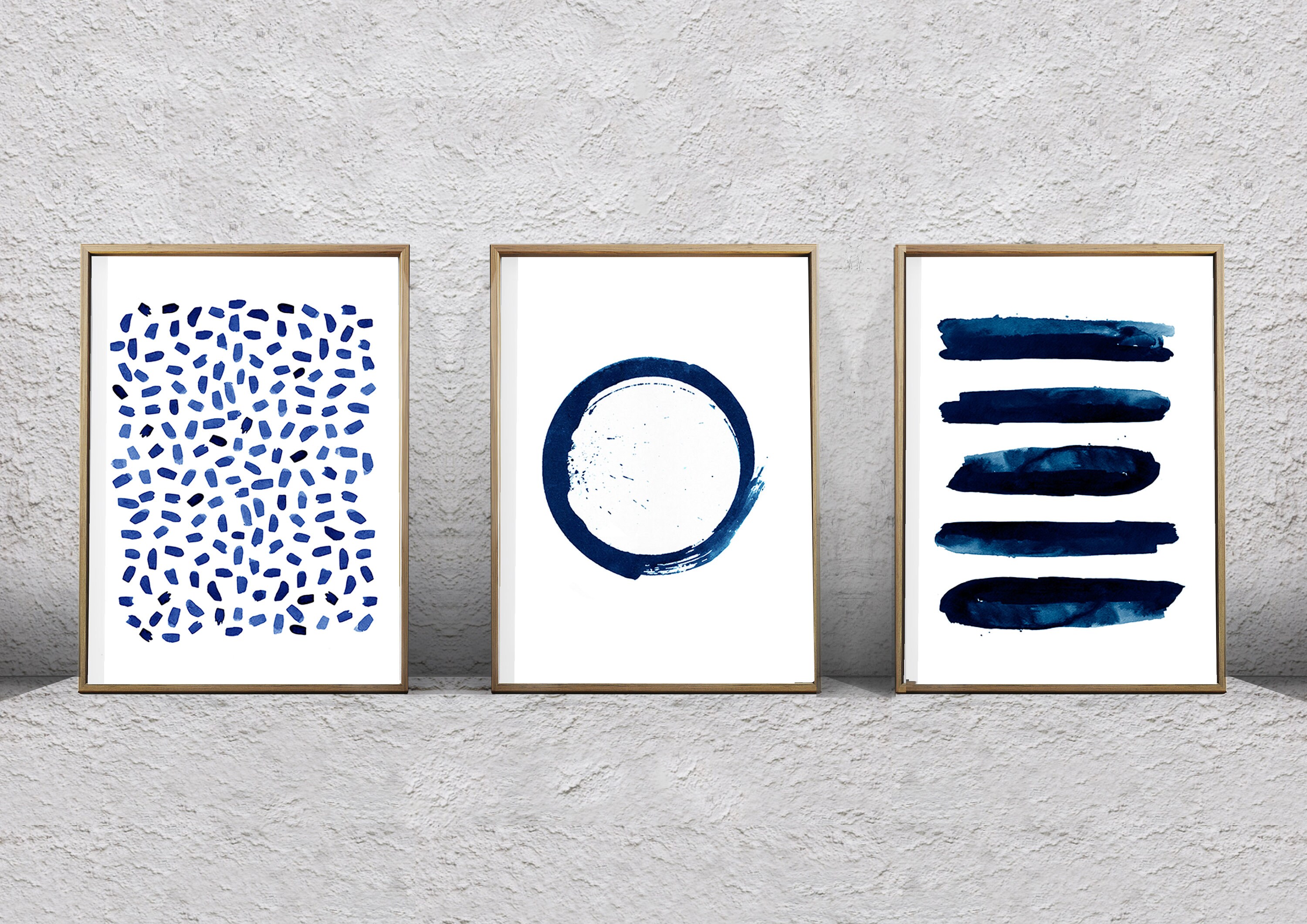 Navy Blue Wall Art Set of 3 Abstract Watercolor Prints Abstract ...