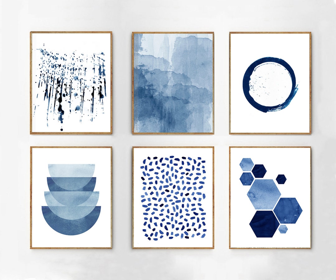 Abstract Watercolor Prints Set of 6 Indigo Blue Navy Wall Art - Etsy