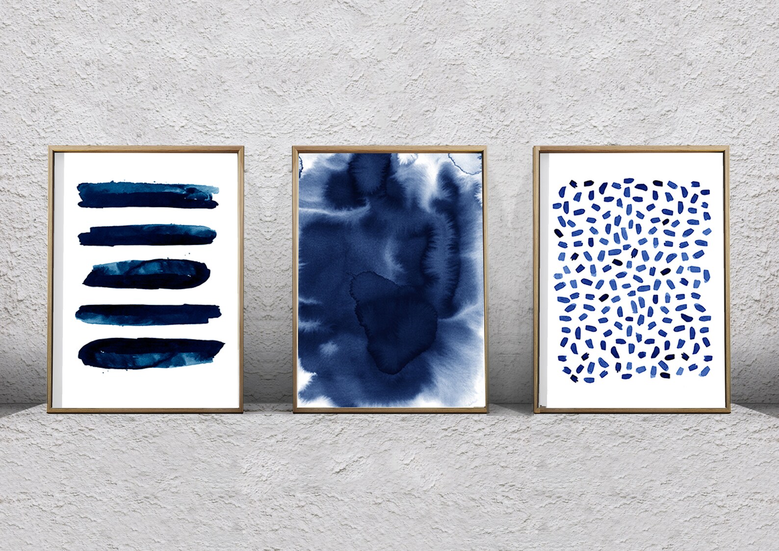 Large Wall Art Navy Blue Abstract Art Set of 3 Paintings Etsy