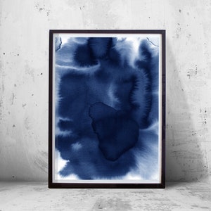Abstract Watercolor Prints Set of 3 Indigo Blue Wall Art Navy Painting ...