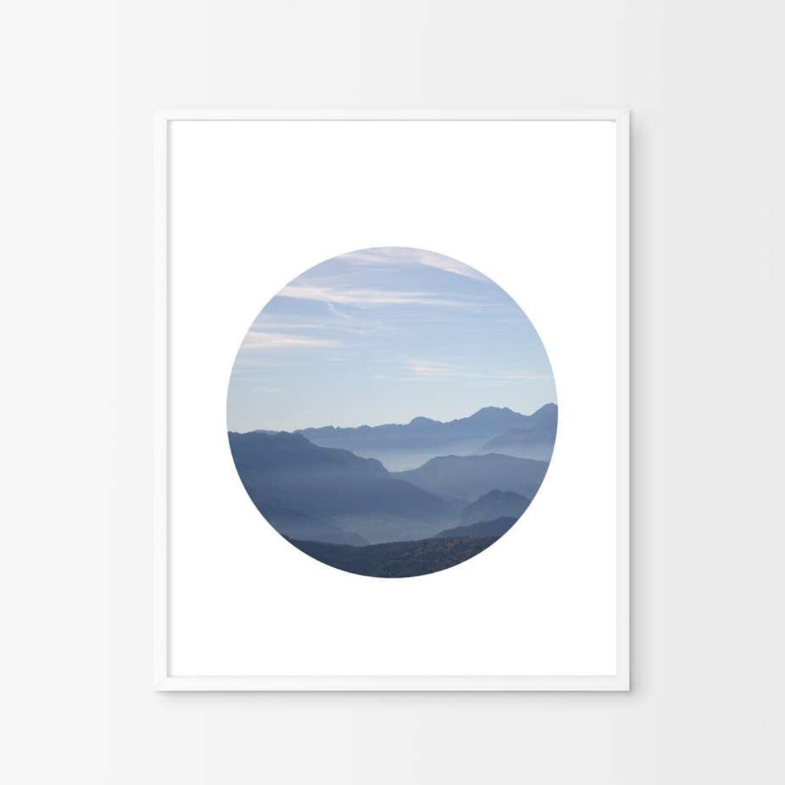 Mountains Print Blue Gray Wall Art Nordic Nature Circle Art Etsy