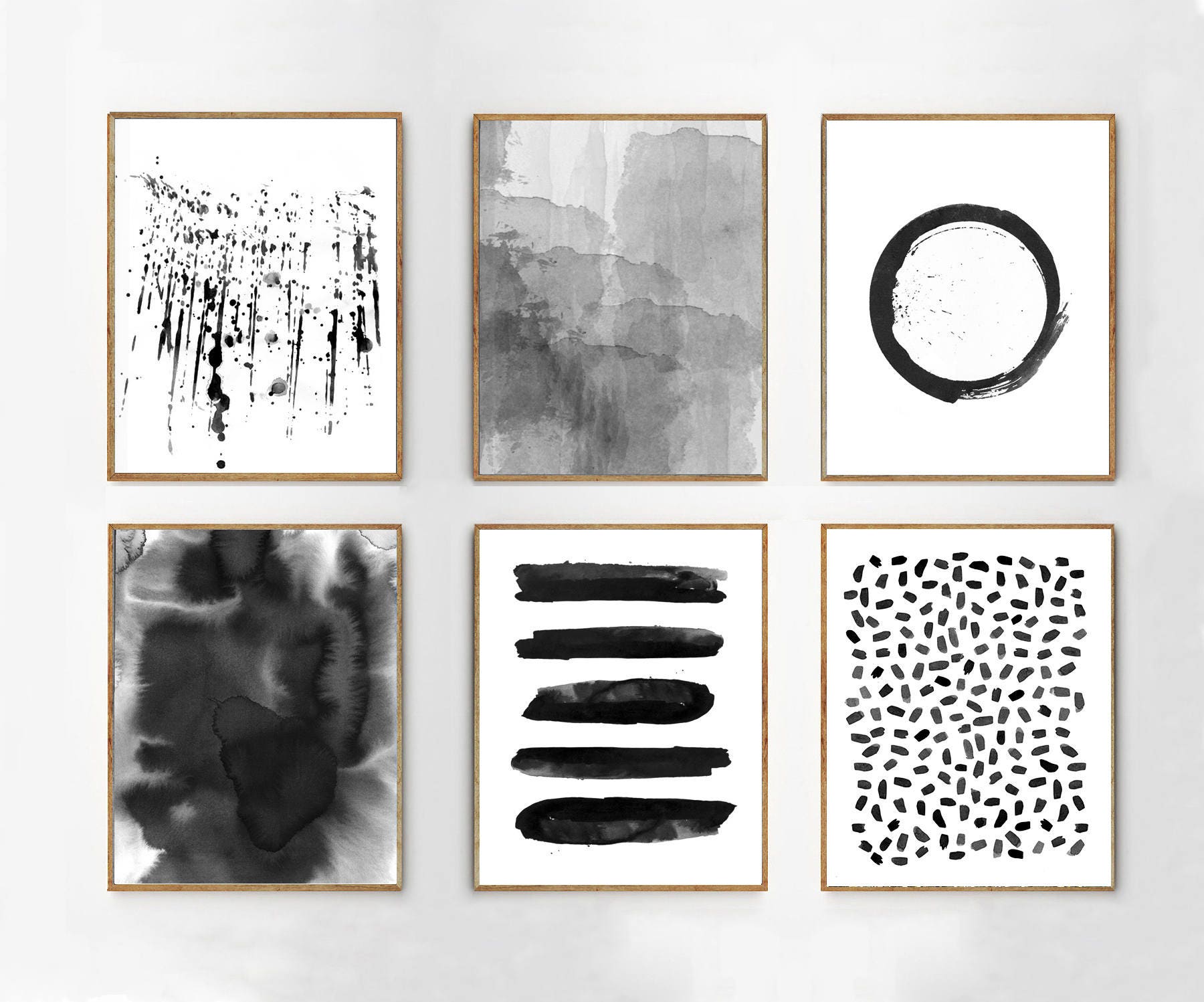Black White Art Prints Set of 6 Abstract Watercolor Paintings - Etsy UK