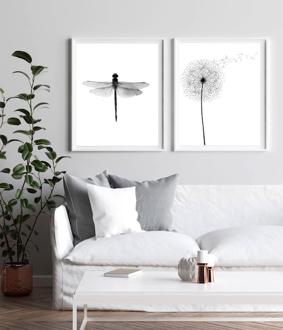 Botanical Posters Farmhouse Scandinavian Dandelion Rustic Black Plants White Israel Prints Nordic Art Dragonfly Modern Insects Nature Nature Prints Etsy -