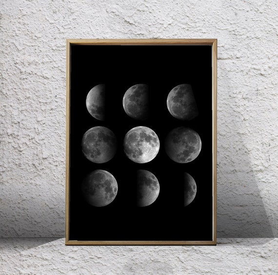 Prints Moon Phase Wall Hanging Moon Phases Wall Art Print Lunar Phase ...
