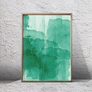 Large Wall art Emerald Green Abstract Watercolor Paintings Minimalist Prints Stripes Dots Splatter Circle Scandinavian Art Nordic Minimal image 3