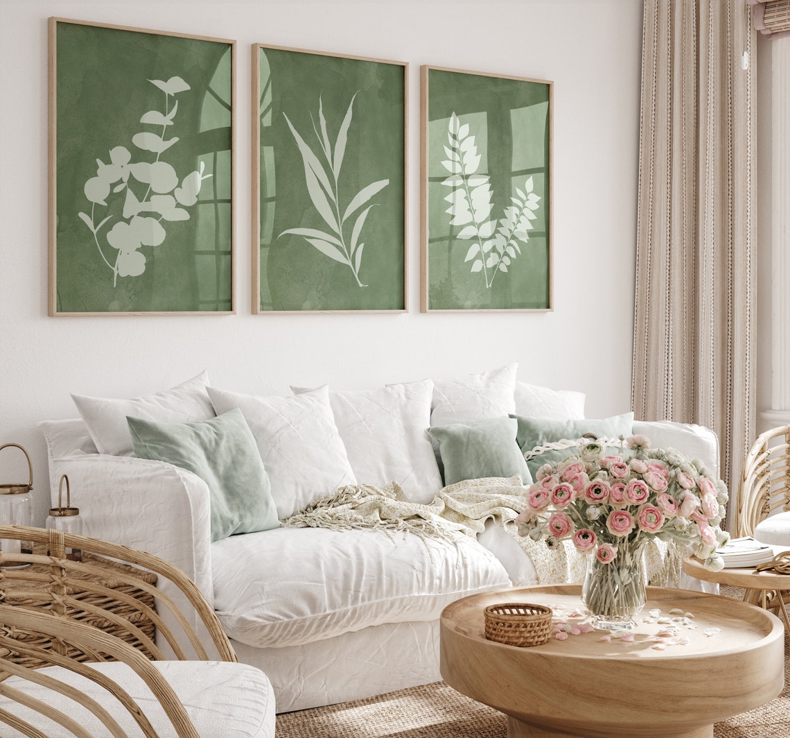 Sage Green Wall Art Prints Botanical Wall Art Boho Decor Set of 3 ...