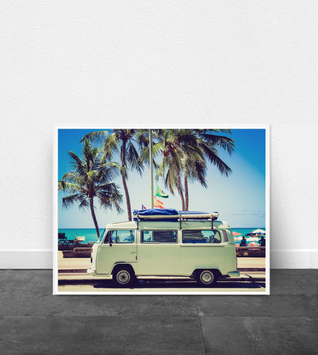 Mint Green Wall Art Beach Print WV Van Boho Coastal Art Print Turquoise