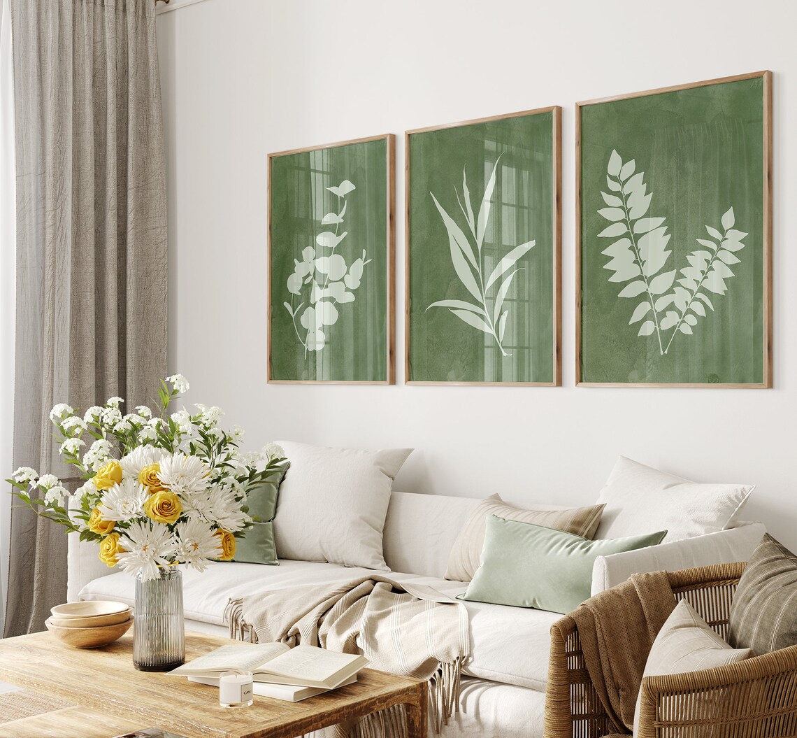 Sage Green Wall Art Prints Botanical Wall Art Boho Decor Set of 3 ...