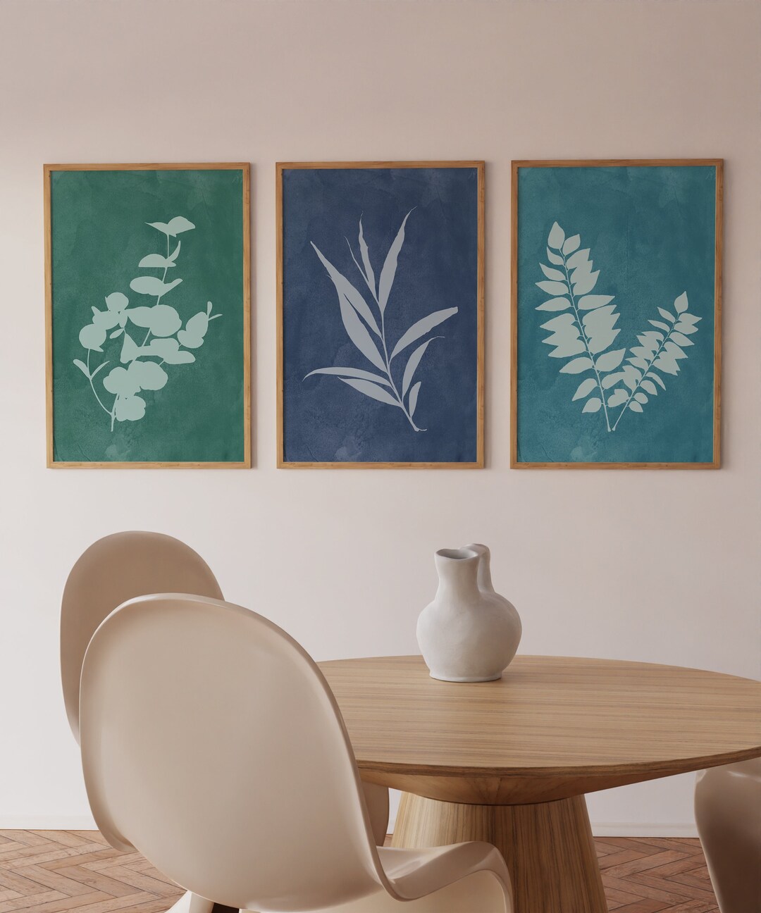 Botanical Prints Set Leaf Wall Art Minimalist Leaf Prints Blue Wall Art ...
