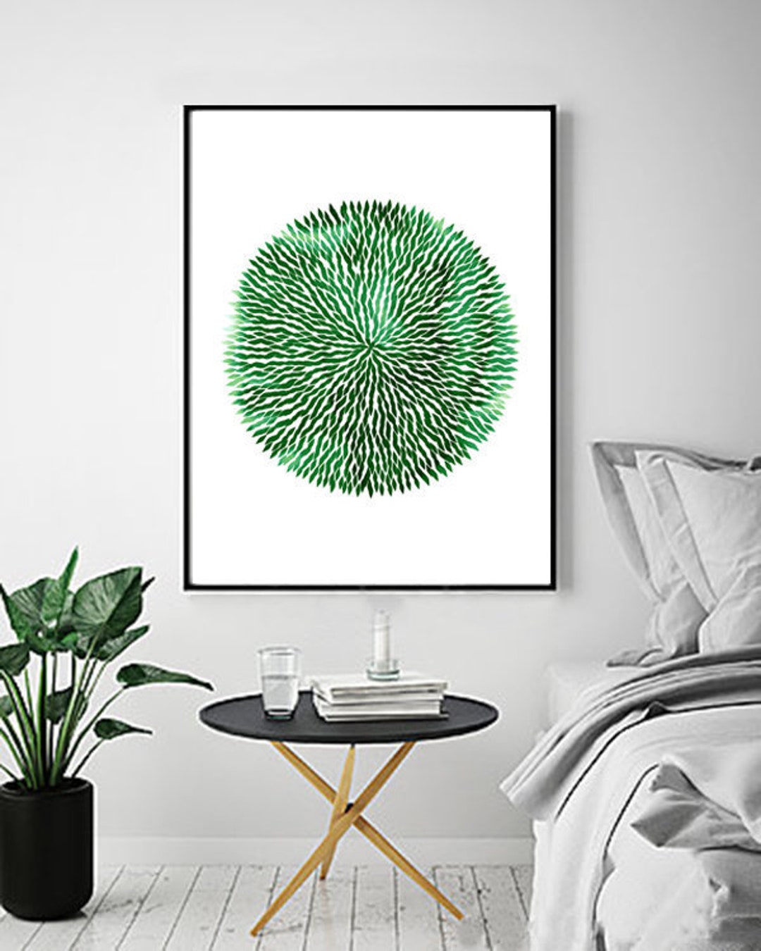 Large Wall Art Emerald Green Abstract Print Watercolor Painting Circle ...