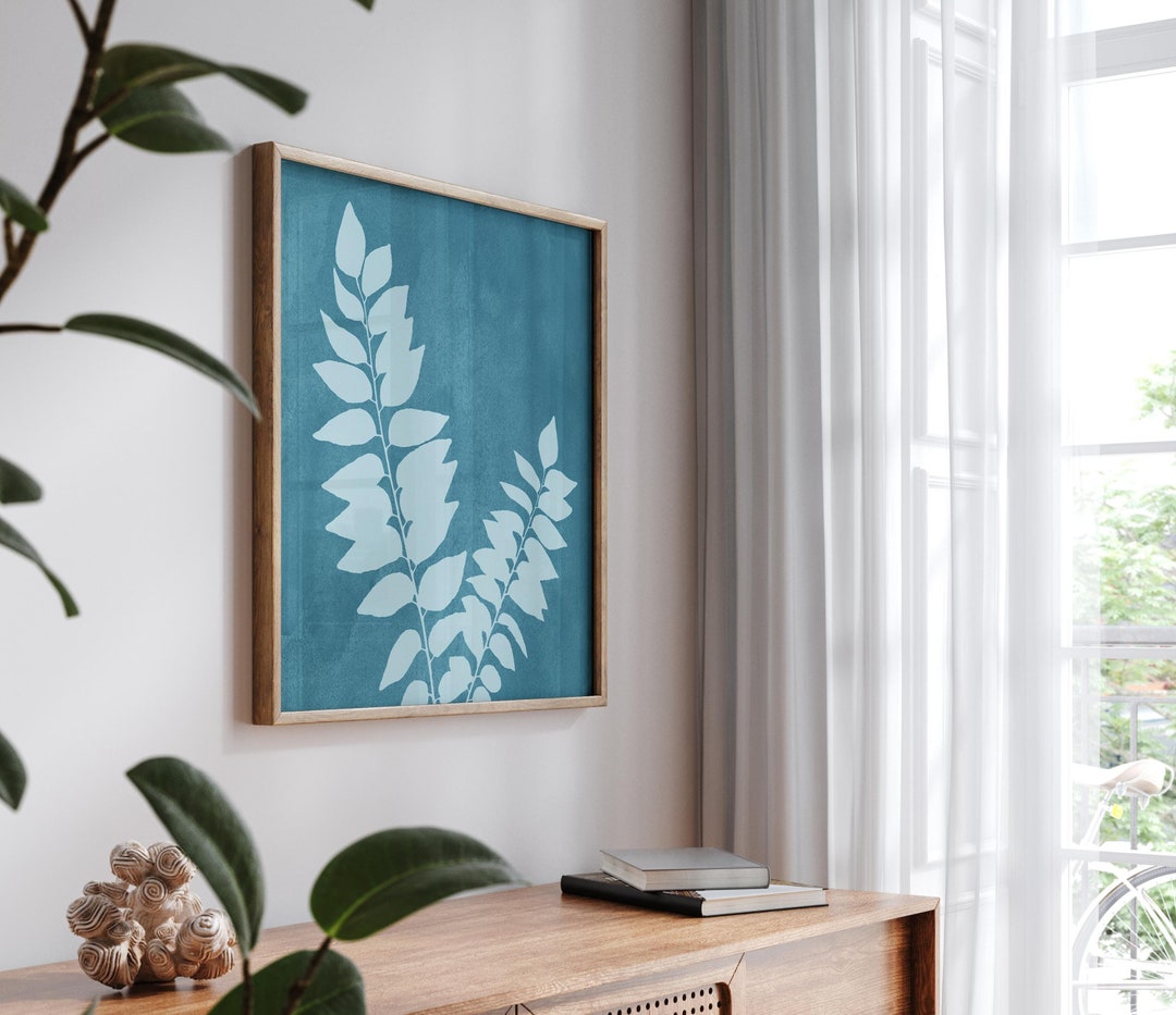 Blue Leaf Print Botanical Wall Art Plant Art Stem Leaves Poster ...