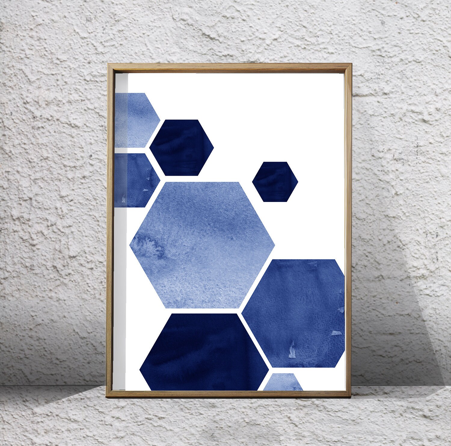 Blue Abstract Watercolor Print Geometric Art Hexagons | Etsy