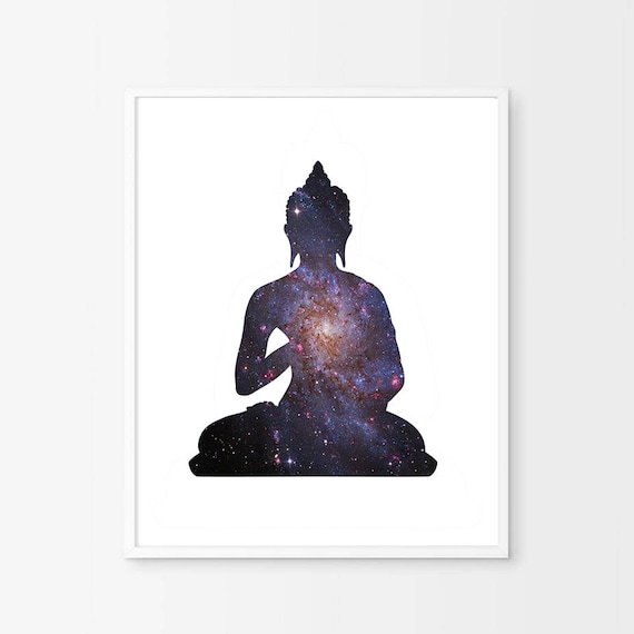 Budda Print, Buddha Wall Art, Galaxy Universe Nebula Stars