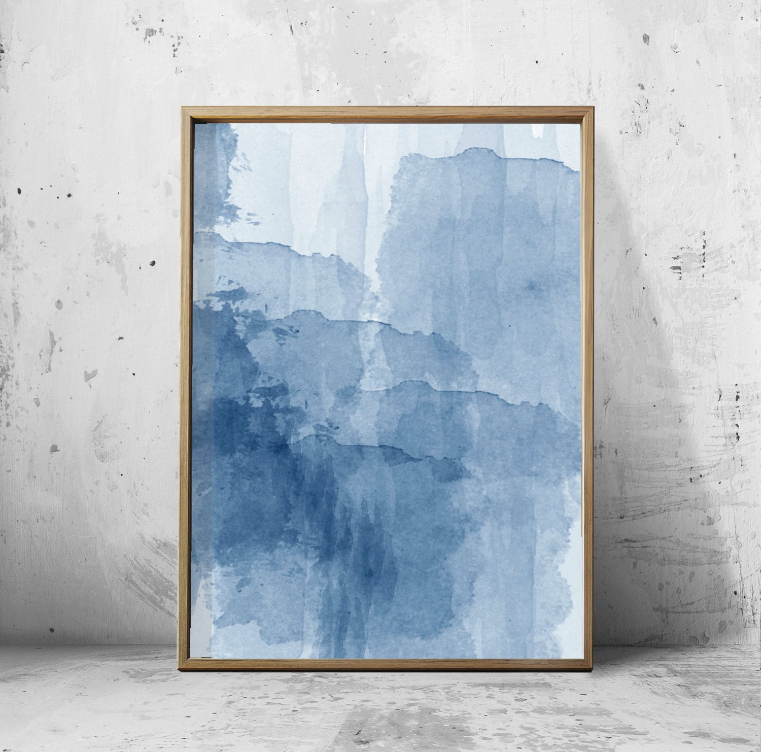 Abstract Watercolor Set Indigo Blue Wall Art Large Navy Prints Etsy