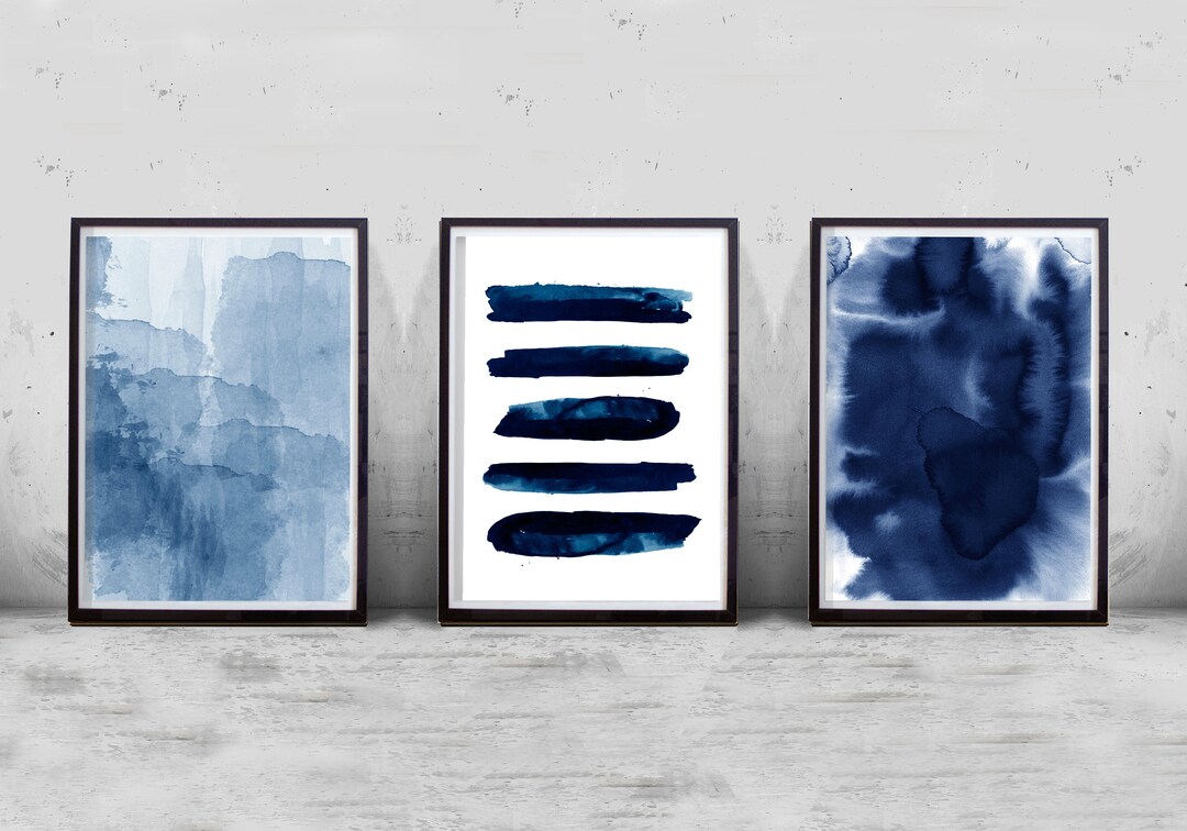 Abstract Watercolor Set Minimalist Art Navy Blue Wall Art - Etsy