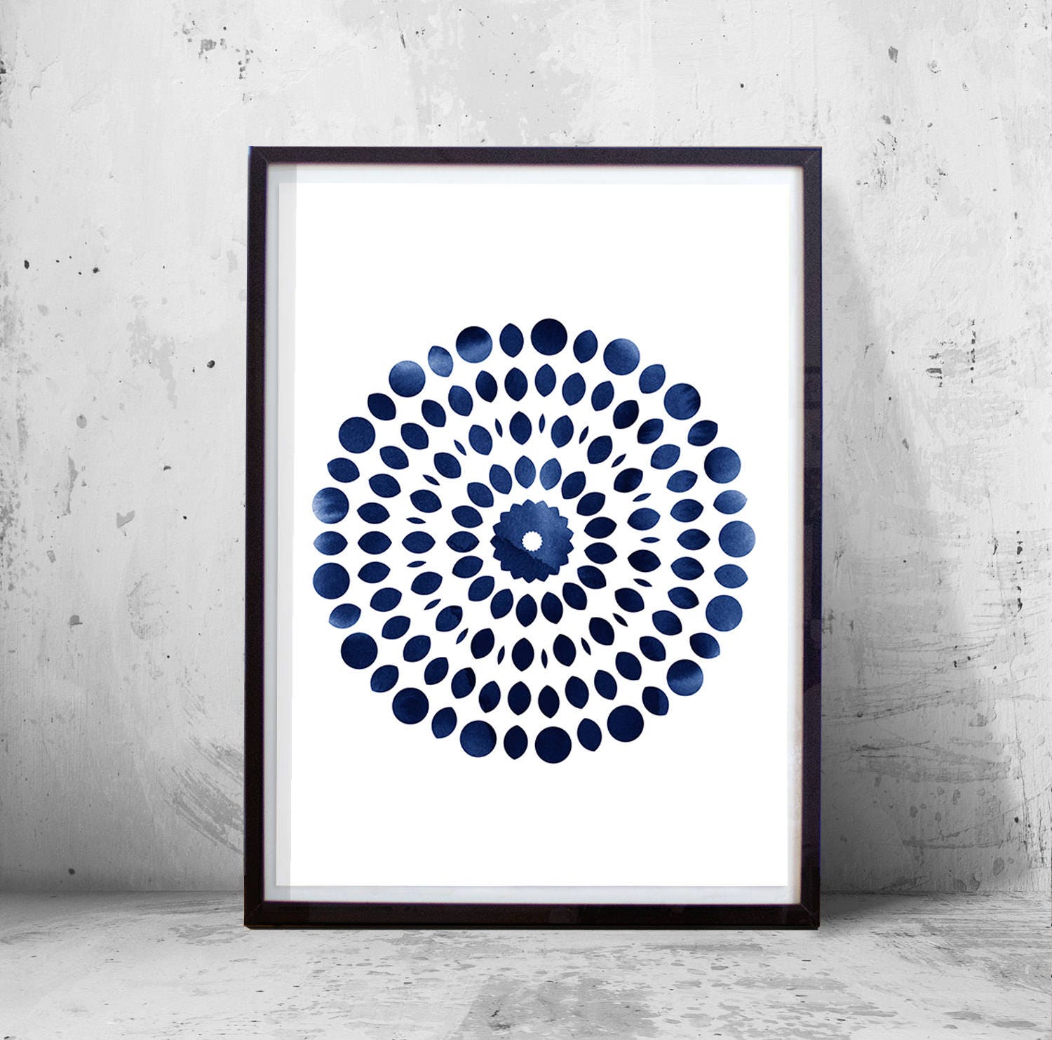 Abstract Art Prints Set Blue Watercolor Paintings Mandala Circle Prints ...